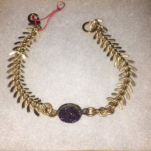 Wishbone chain bracelet metallic purple stone